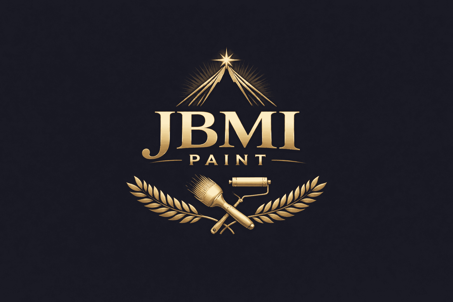 Gold JBMI PAINT logo featuring a star, crossed paintbrush and roller, and laurel wreath.