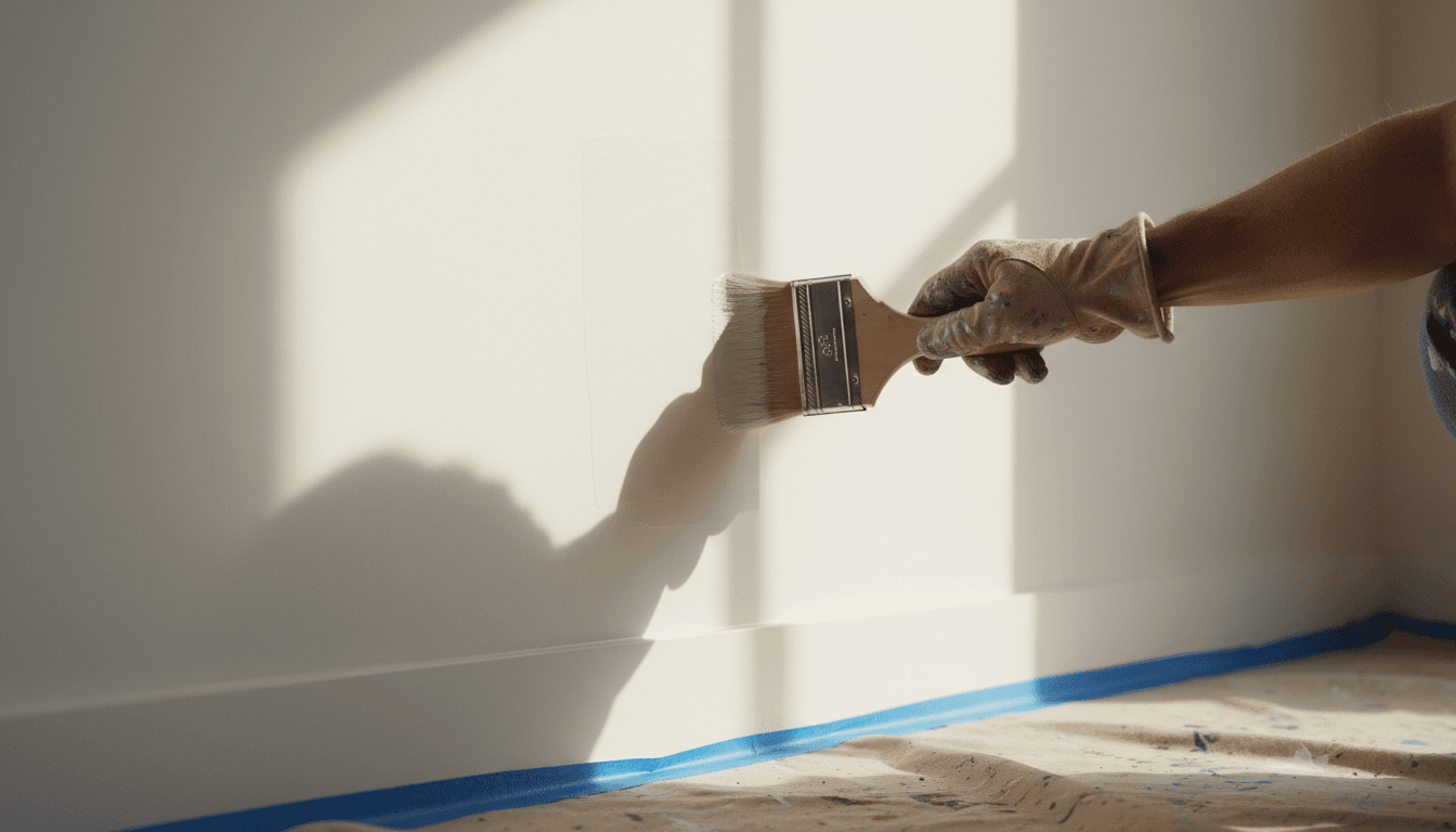 Professional painter applying premium paint with careful brushwork on interior wall
