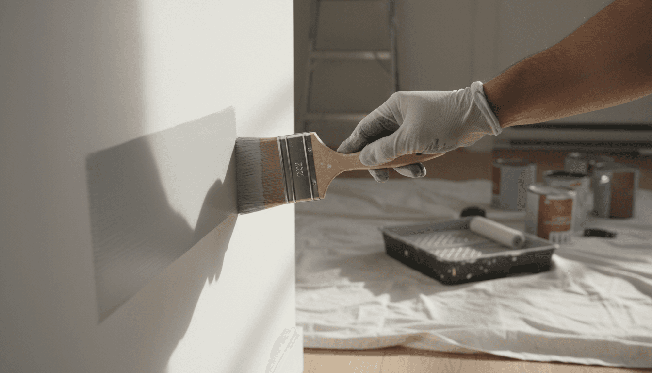 Professional painter applying premium paint with precision and care
